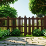 A serene garden scene with a sturdy fence symbolizing emotional boundaries, lush greenery inside, and a clear distinction from the outside world, conveying a sense of protected personal space.