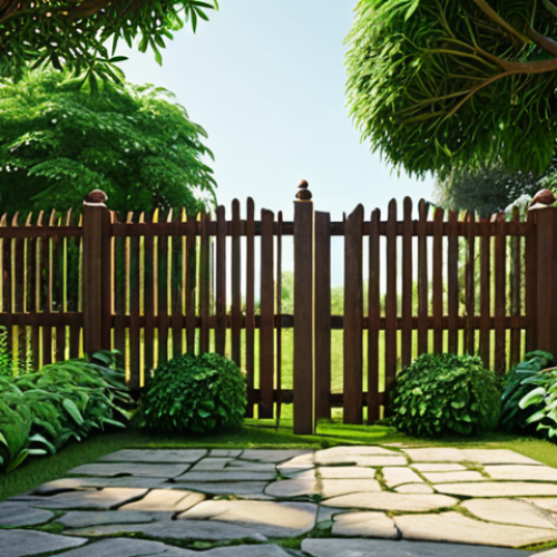 A serene garden scene with a sturdy fence symbolizing emotional boundaries, lush greenery inside, and a clear distinction from the outside world, conveying a sense of protected personal space.