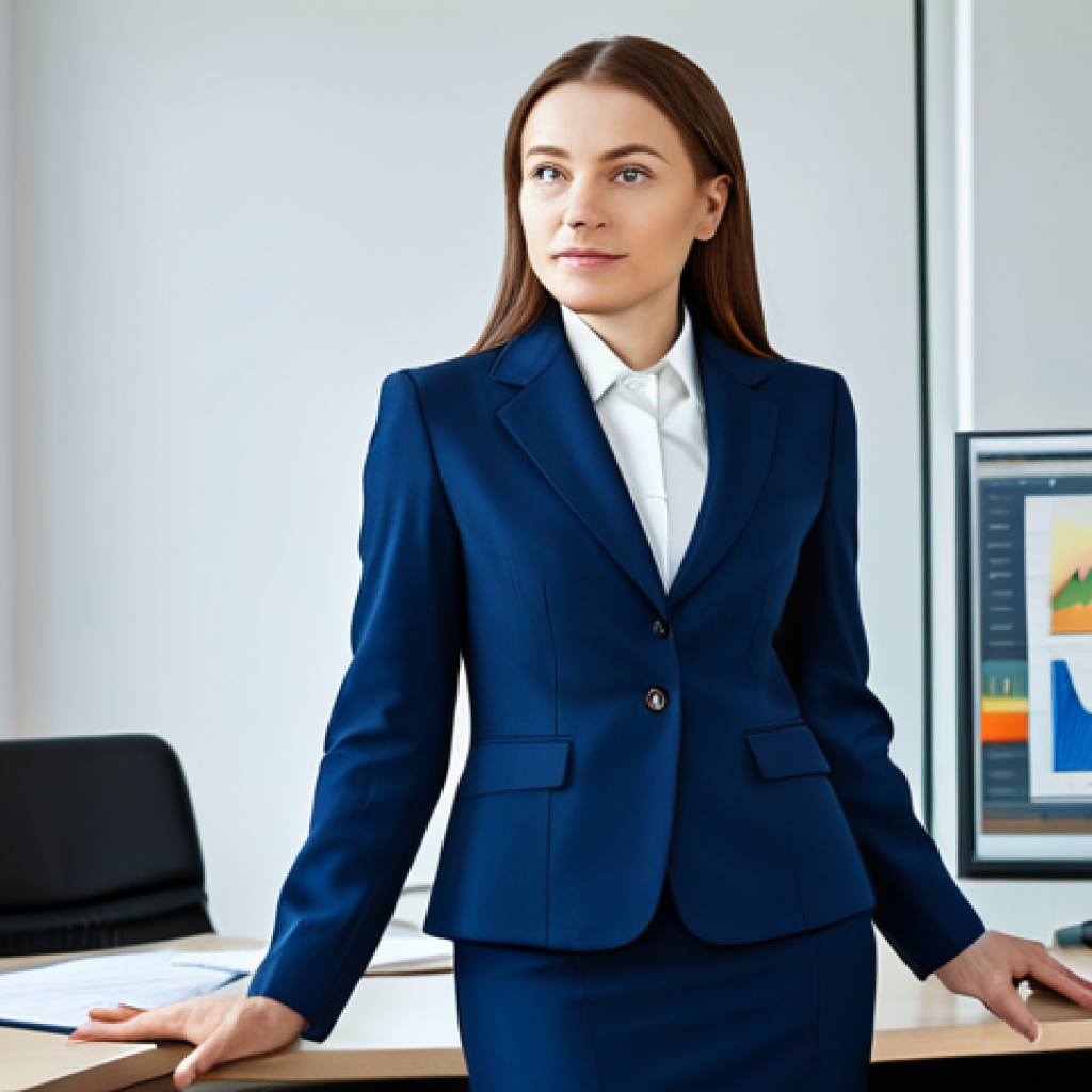 감정전이와 심리적 안정 - **

A professional businesswoman in a modest dark blue business suit, confidently presenting a finan...
