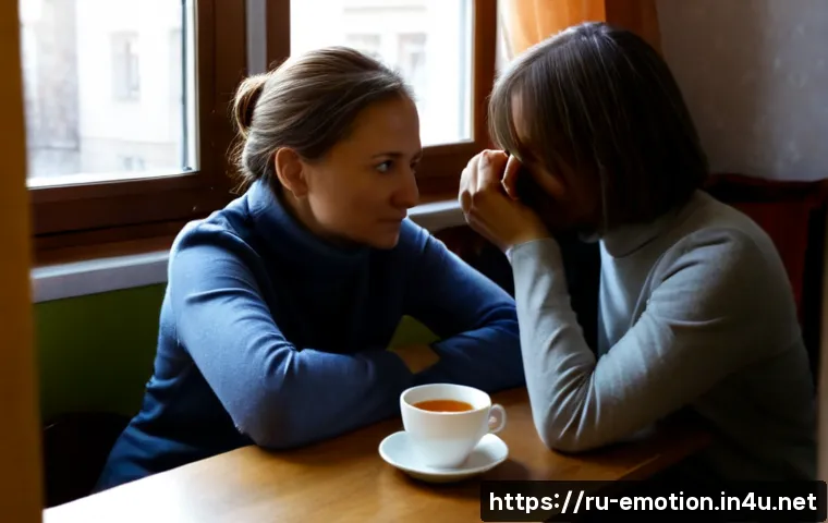 감정전이와 심리적 균형 - Photorealistic scene of a Russian woman in her early 40s sitting calmly at a sunlit kitchen table in...